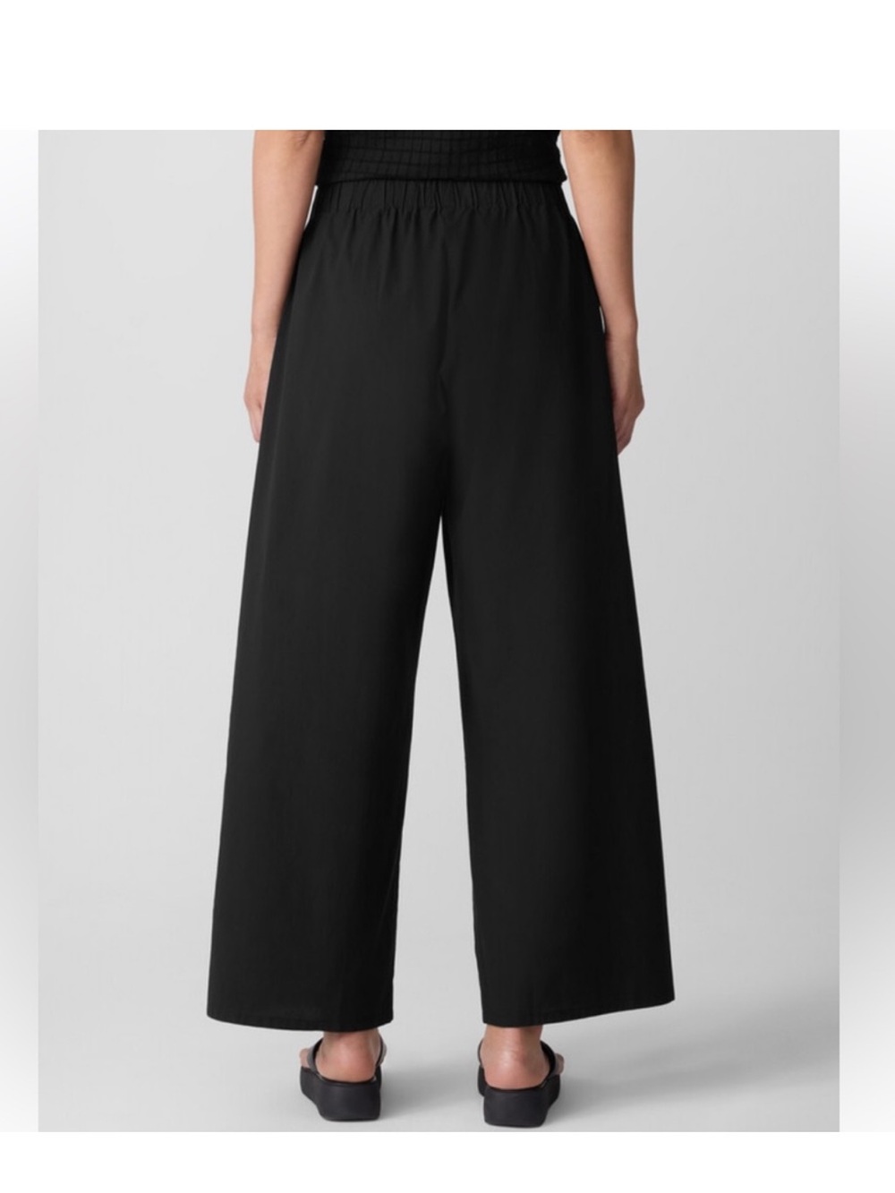 Eileen Fisher Washed Organic Cotton Poplin Wide-Leg Pant In Black XS - Picture 3 of 5
